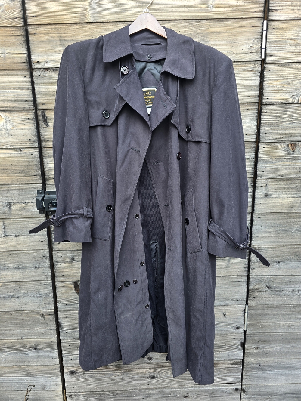 Vintage J.D. Christopher Men's Black Trench Coat Double Breasted All-Weather Ove